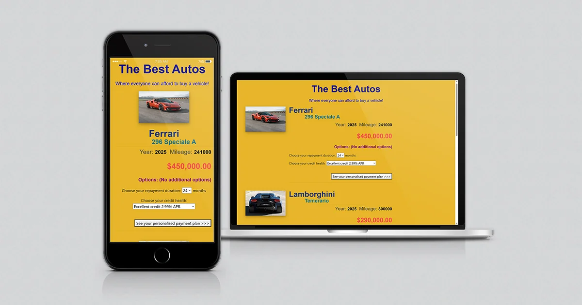 Mockup of simple PHP website The Best Autos by web developer, UI/UX and web designer Mirnes Glamočić, Jajce, BiH